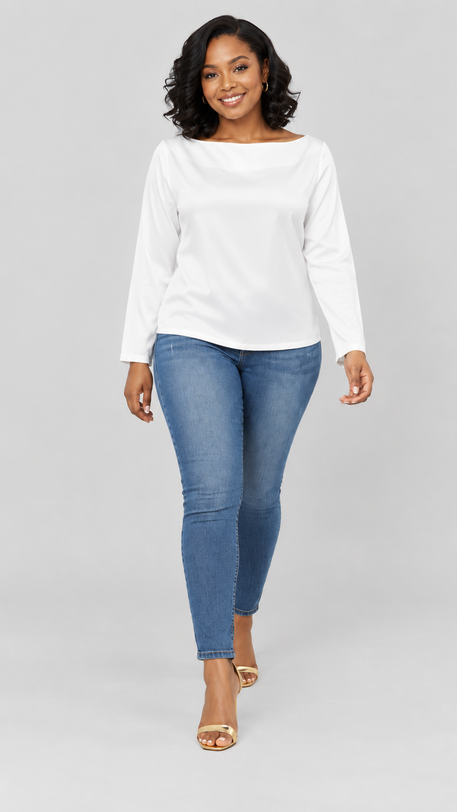 Satin Long Sleeved Top - White