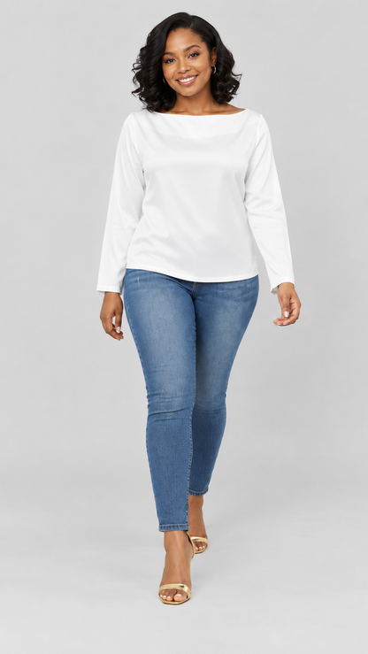 Satin Long Sleeved Top - White