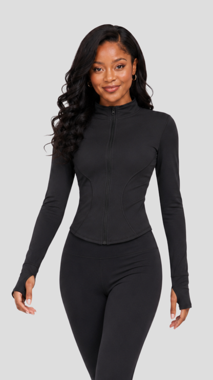 The Fashion Frenzy Defined Sculpt Zip Jacket- Black
