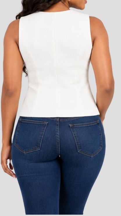 The Fashion Frenzy Tailored Sleeveless Knit Vest Top - White