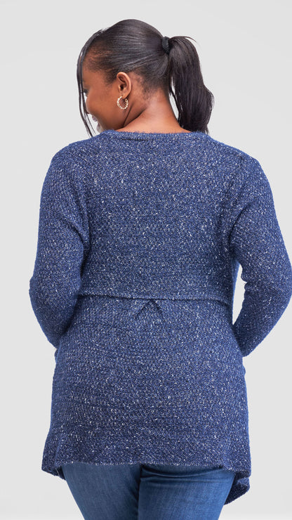 The Fashion Frenzy Waterfall Cardigan Cardigan - Navy