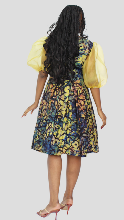 The Fashion Frenzy Neema Puff Sleeve Dress - Yellow Print