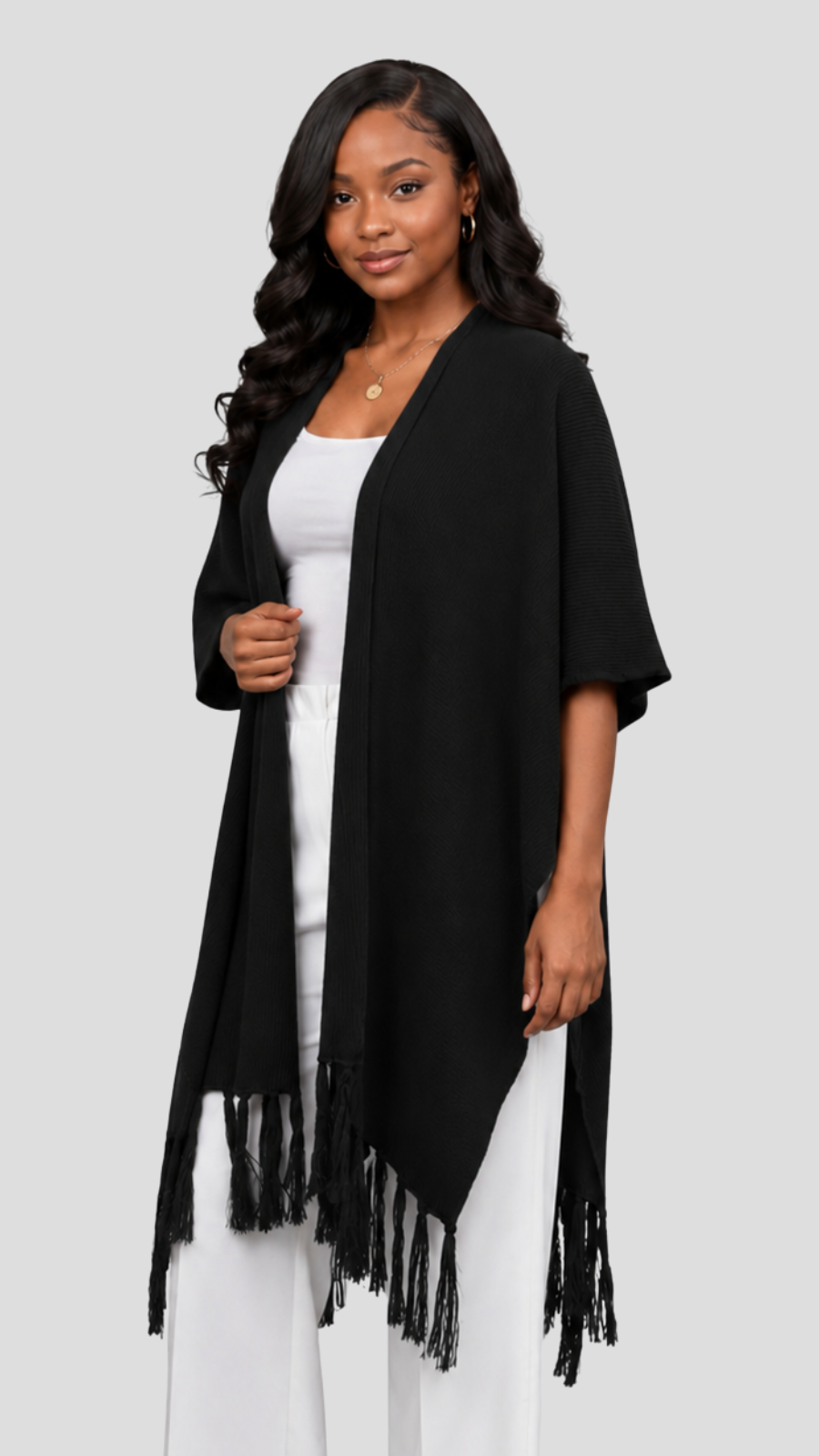 The Fashion Frenzy Fringed Acrylic Shawl – Black