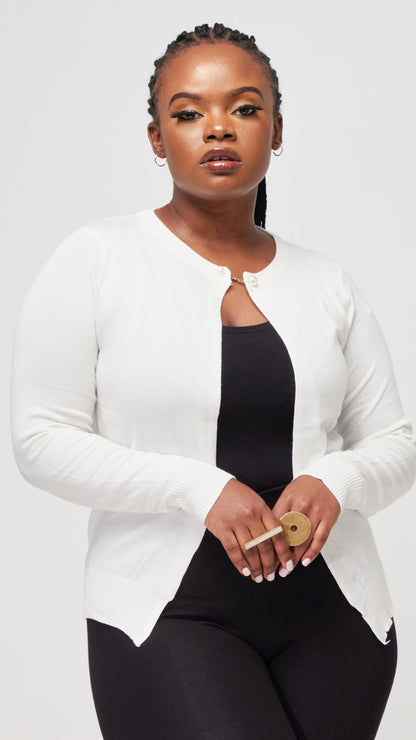 The Fashion Frenzy One Button Cardigan - White