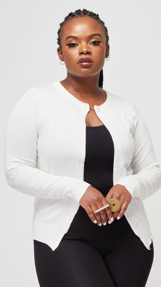 The Fashion Frenzy One Button Cardigan - White