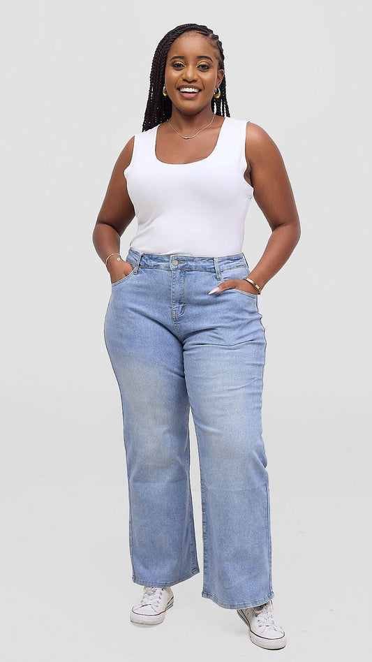 The Fashion Frenzy Raven Jet Black Wide Leg Jeans - Blue