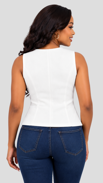 The Fashion Frenzy Tailored Sleeveless Knit Vest Top - White