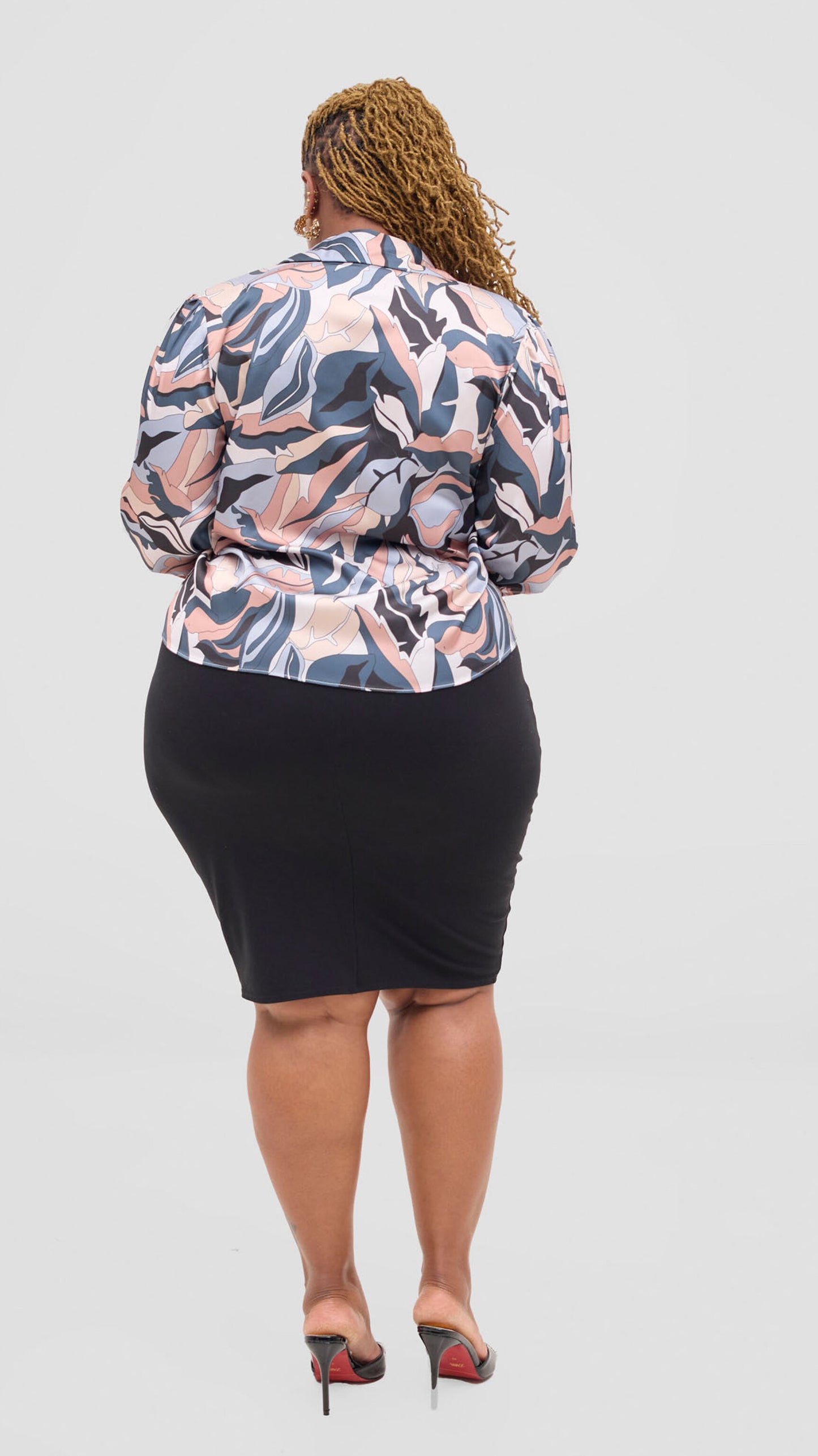 The Fashion Frenzy Muted Waves Satin Blouse Top - Multicolored