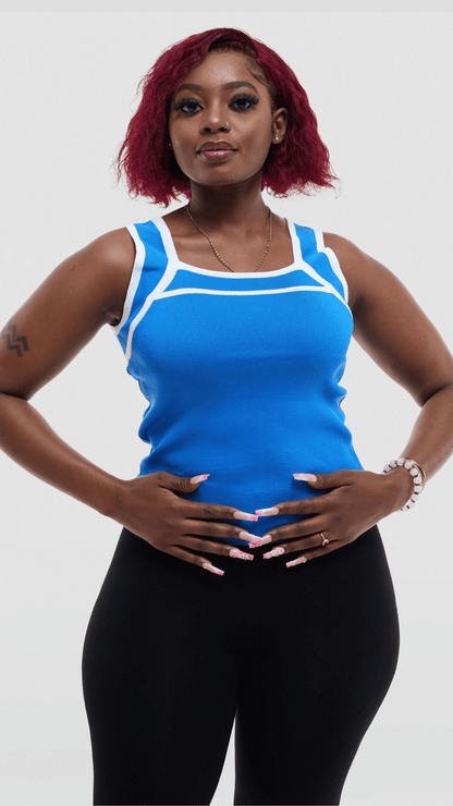 The Fashion Frenzy Bold Contrast Acrylic Tank Top - Blue