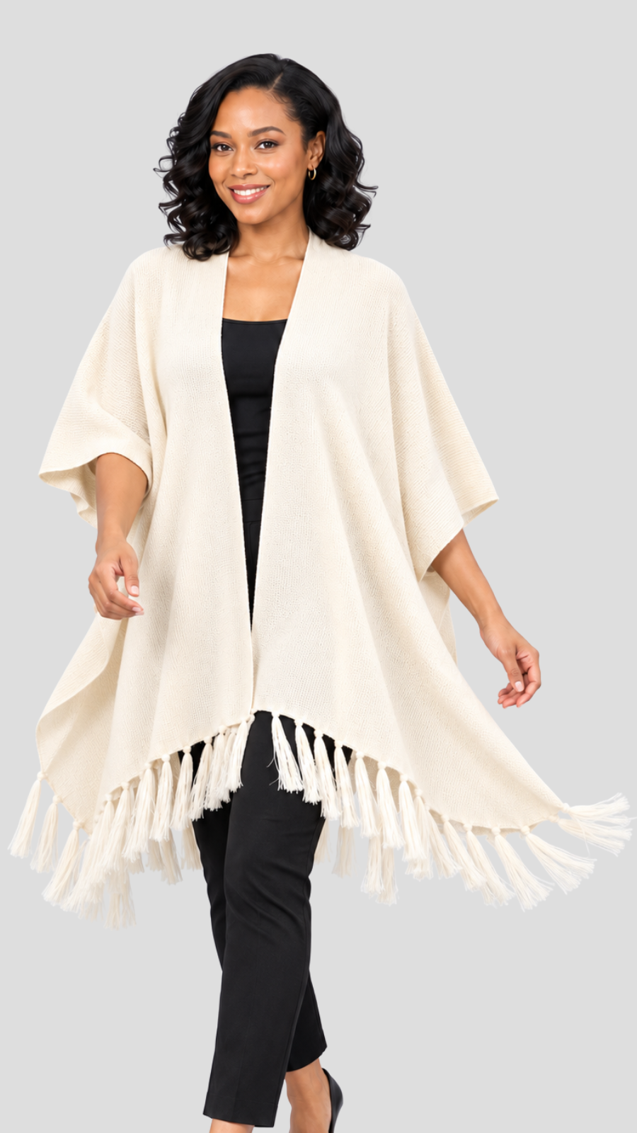The Fashion Frenzy Fringed Acrylic Shawl – Cream