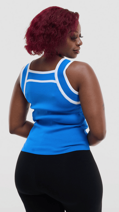 The Fashion Frenzy Bold Contrast Acrylic Tank Top - Blue
