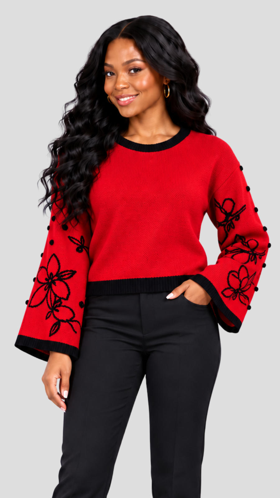 The Fashion Frenzy Flared Sleeves Pullover - Red