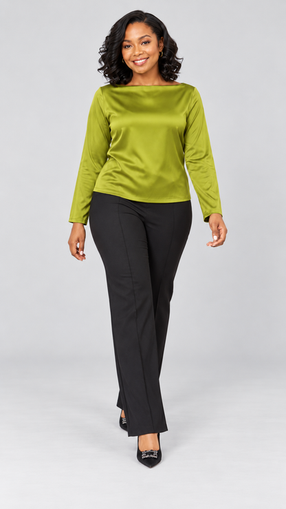 Satin Long Sleeved Top - Green