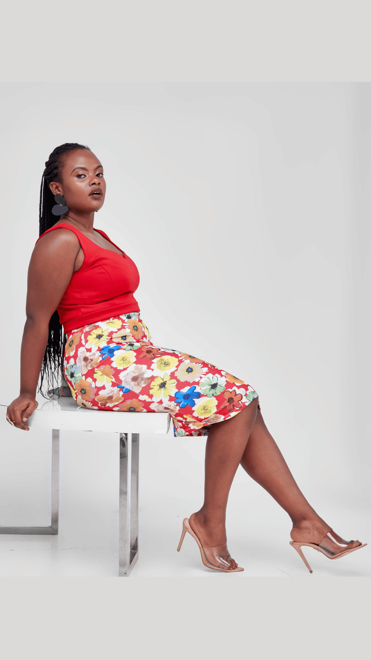 Floral Skirt Suit - Red