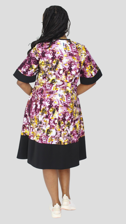 The Fashion Frenzy Curvy Plus Size Shani Shift Dress - Maroon Printed