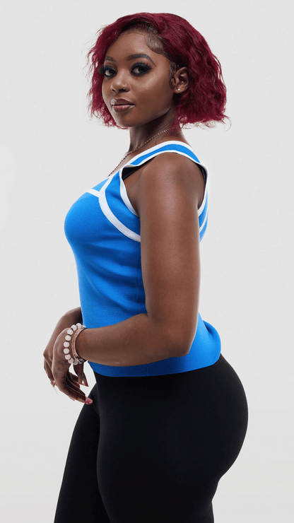 The Fashion Frenzy Bold Contrast Acrylic Tank Top - Blue