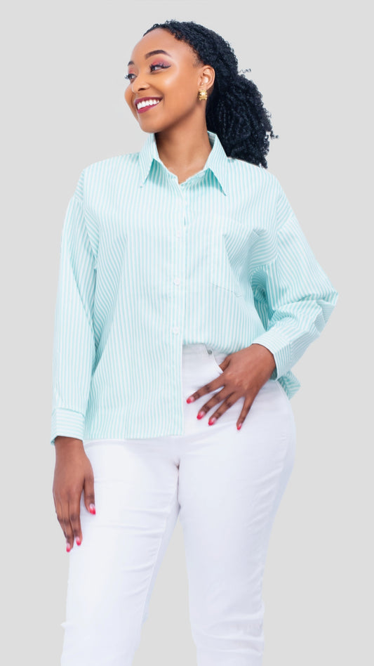 The Fashion Frenzy Relaxed Stripe Shirt – Mint Green