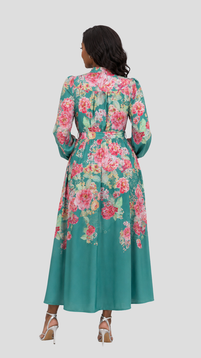 The Fashion Frenzy Seraphine Floral Maxi Dress- Green