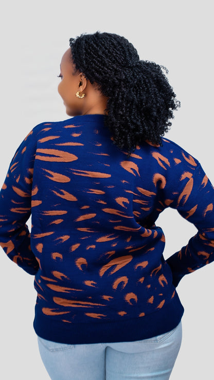 The Fashion Frenzy Printed Pullover Sweater - Blue