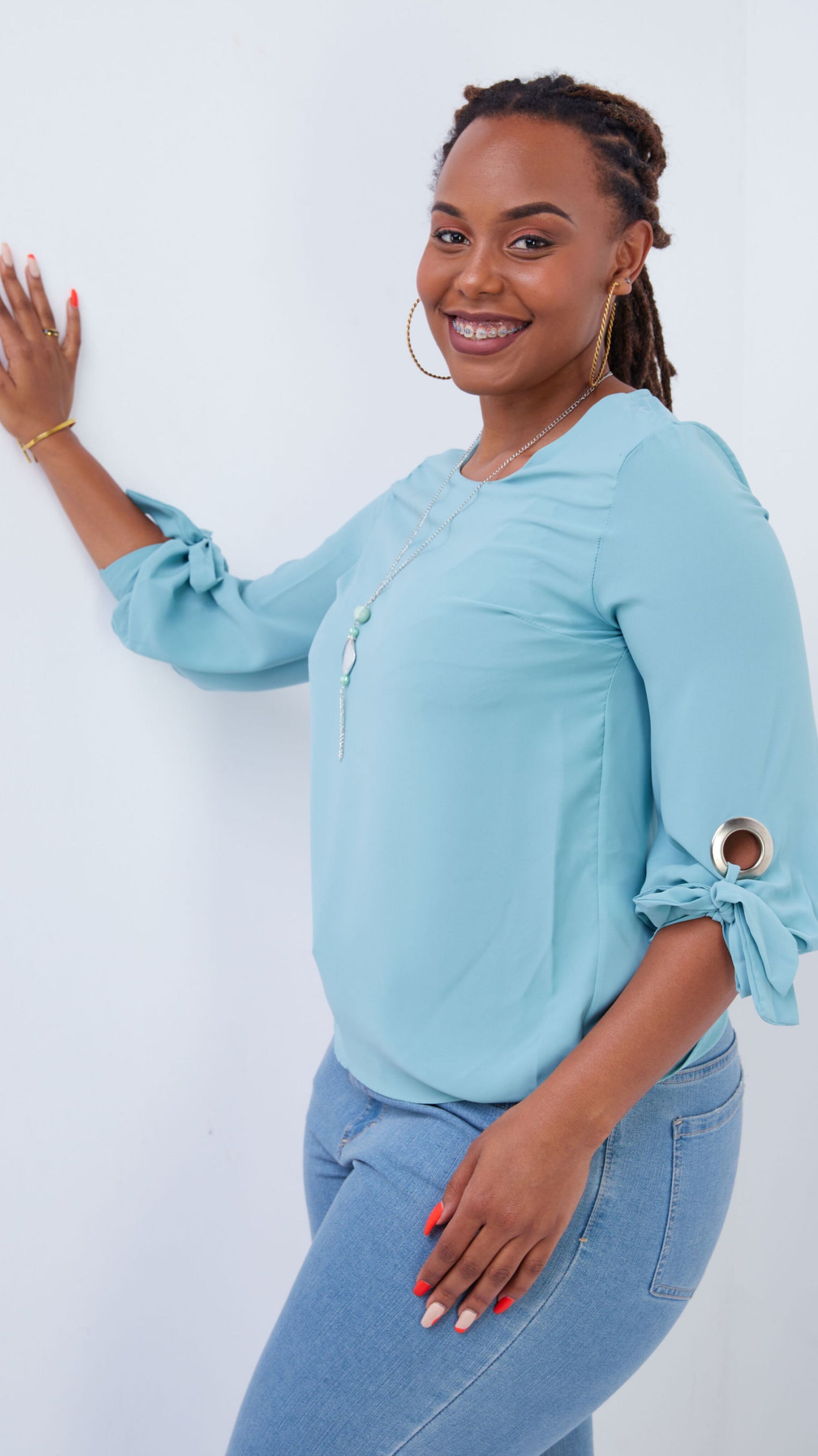 The Fashion Frenzy Ribbon Tie Top - Blue