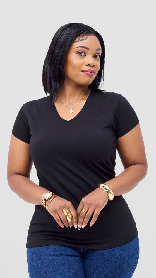 The Fashion Frenzy V-neck Short Sleeved Top - Black