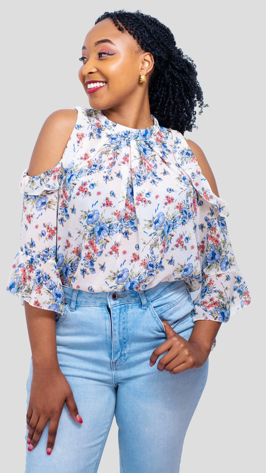 The Fashion Frenzy Floral Cold Shoulder Top - Floral
