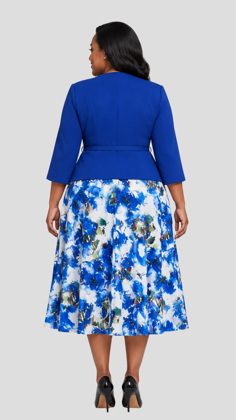 The Fashion Frenzy Majestic Petals Floral Dress Suit - Royal Blue