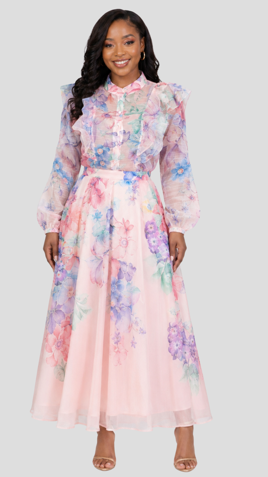 The Fashion Frenzy  Celeste Pastel Chiffon Set - Pink