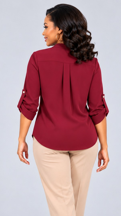 Maroon Notch Neck Blouse - Maroon