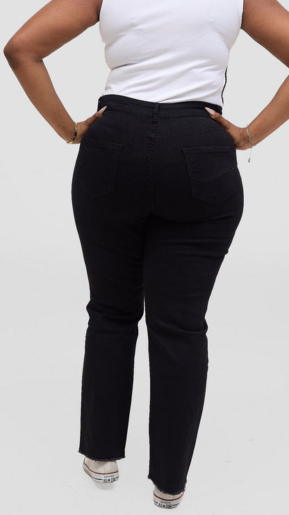The Fashion Frenzy Kaya Fray Detail Straight Jeans – Black