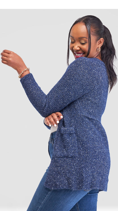 The Fashion Frenzy Waterfall Cardigan Cardigan - Navy