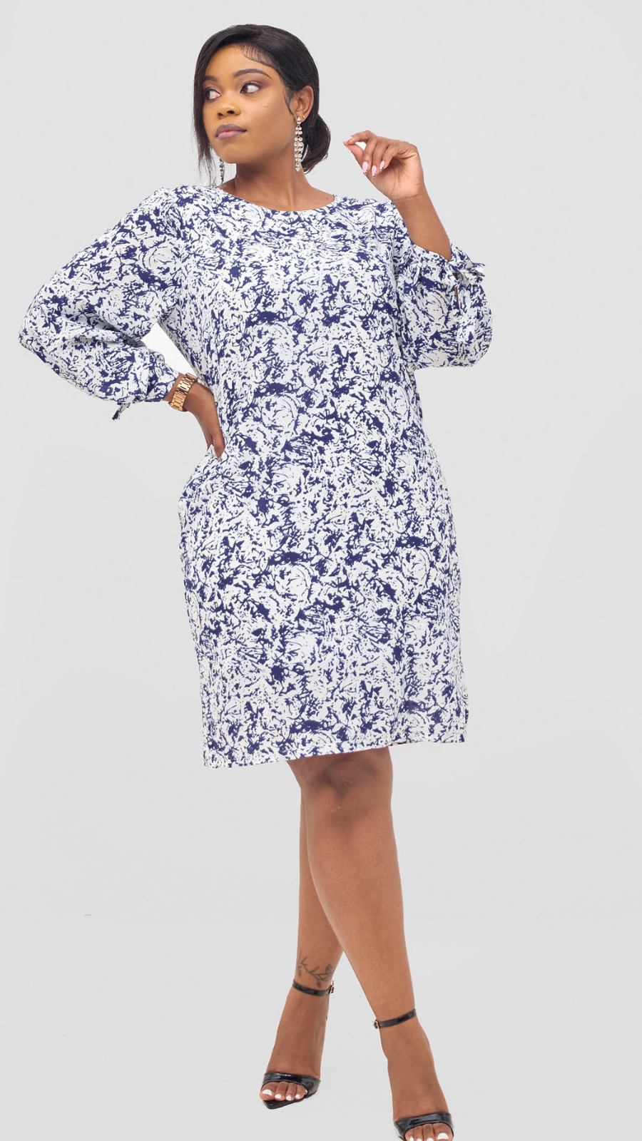 The Fashion Frenzy Printed Shift Dress - Blue