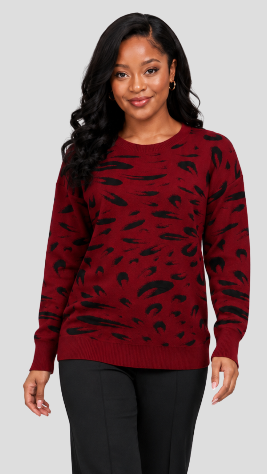 The Fashion Frenzy Printed Pullover Sweater - Red