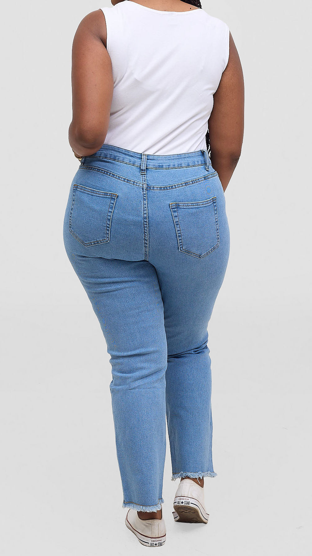 The Fashion Frenzy Kaya Fray Detail Straight Jeans – Blue