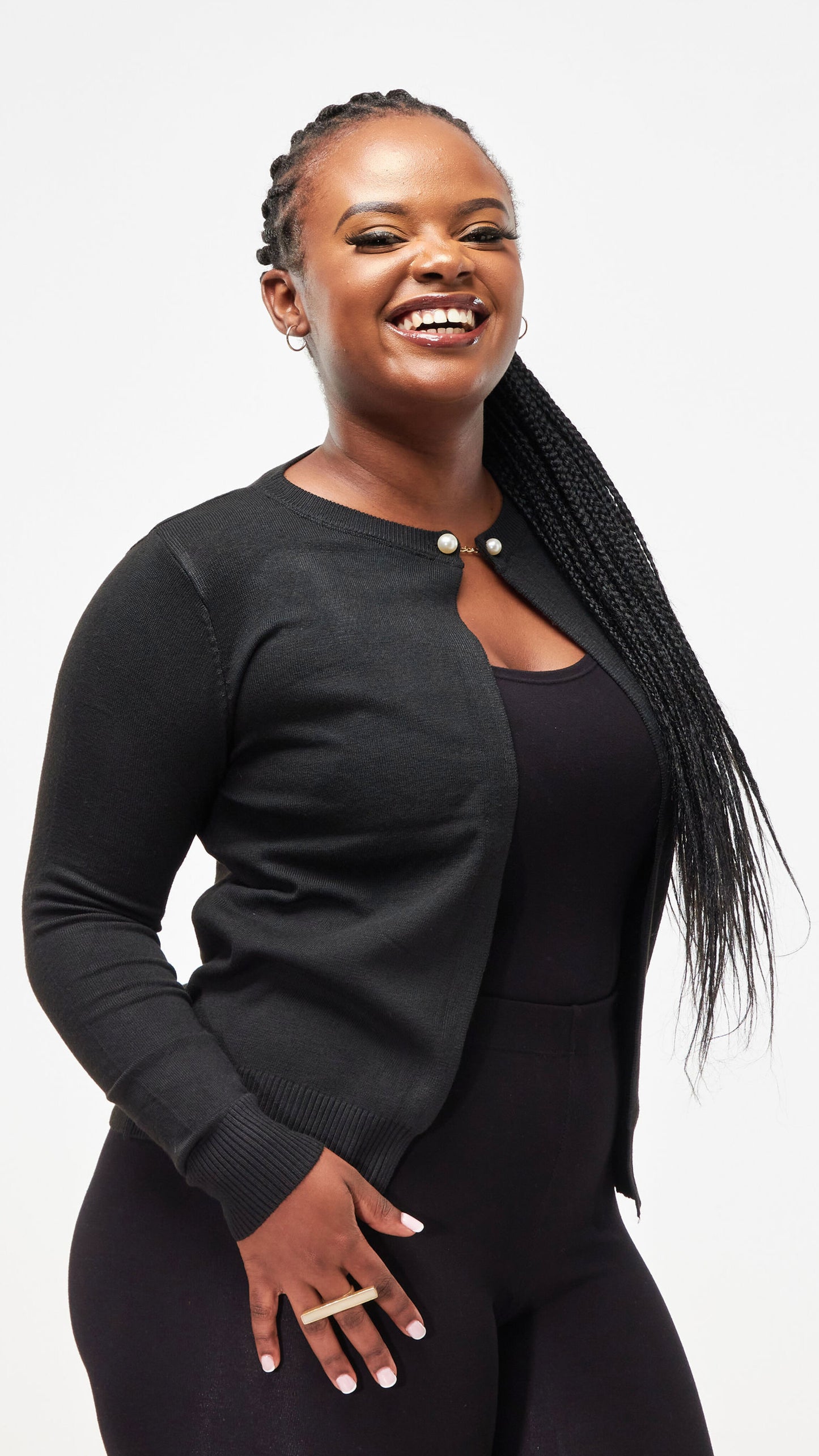 The Fashion Frenzy One Button Cardigan - black