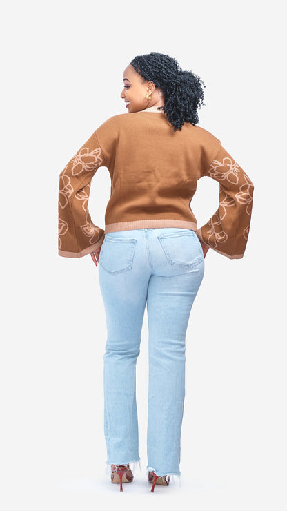 The Fashion Frenzy Flared Sleeves Pullover - Brown