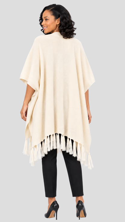 The Fashion Frenzy Fringed Acrylic Shawl – Cream