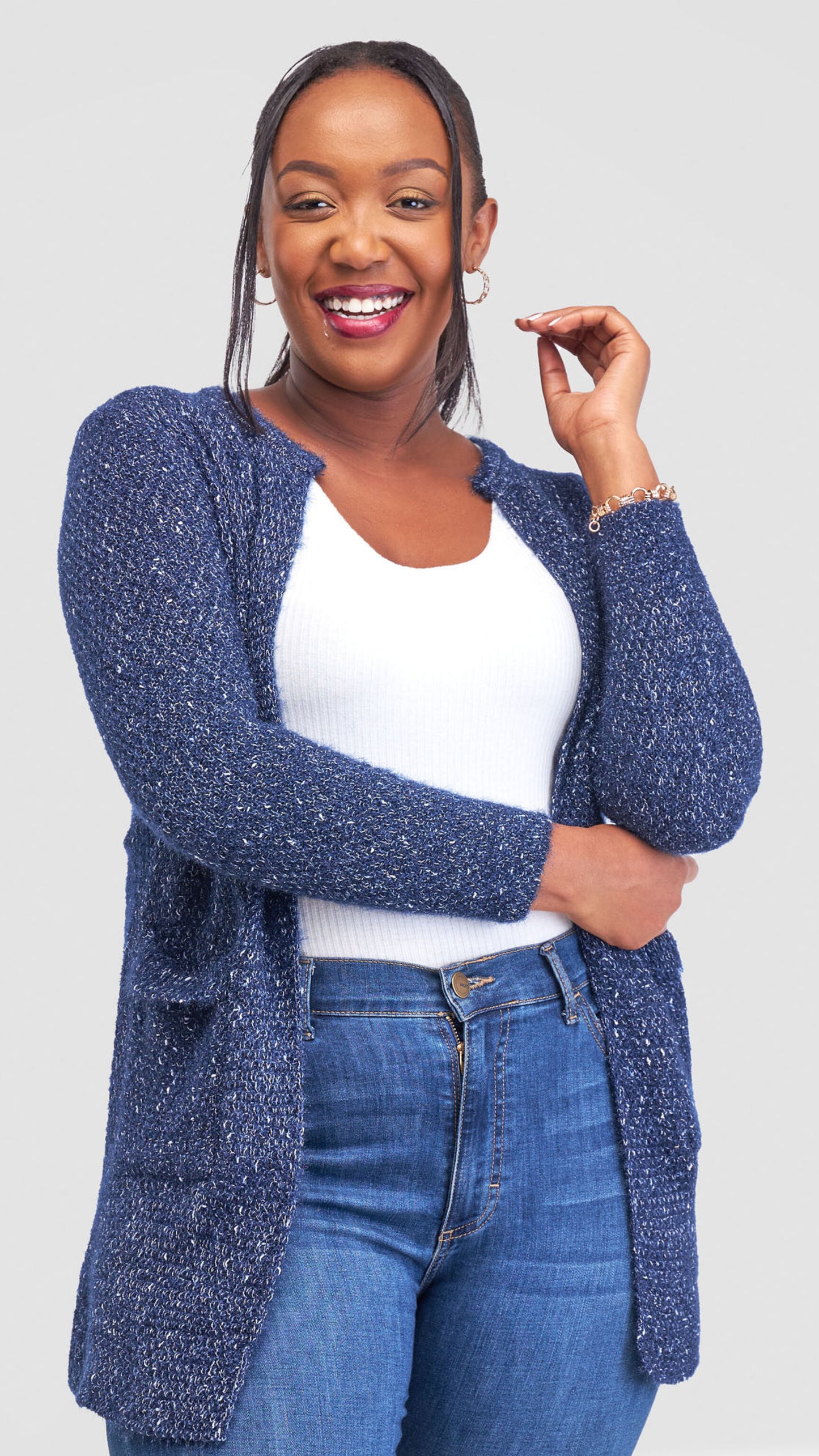 The Fashion Frenzy Waterfall Cardigan Cardigan - Navy