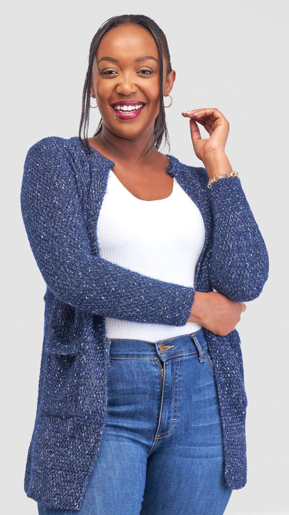The Fashion Frenzy Waterfall Cardigan Cardigan - Navy