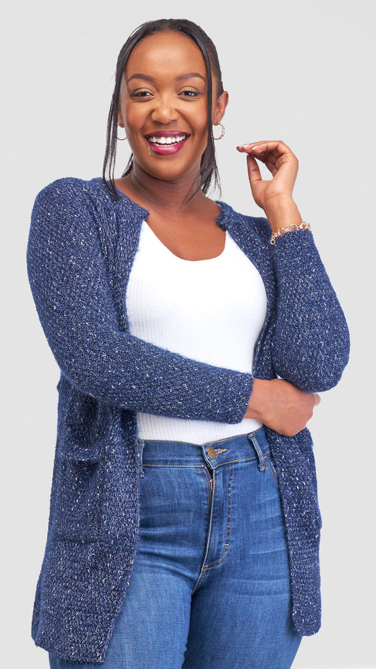 The Fashion Frenzy Waterfall Cardigan Cardigan - Navy