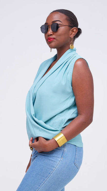 The Fashion Frenzy V-Neck Blouse Top - Teal