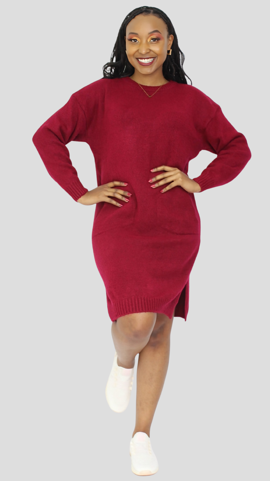 The Burgundy Breeze Sweater Dress-Maroon