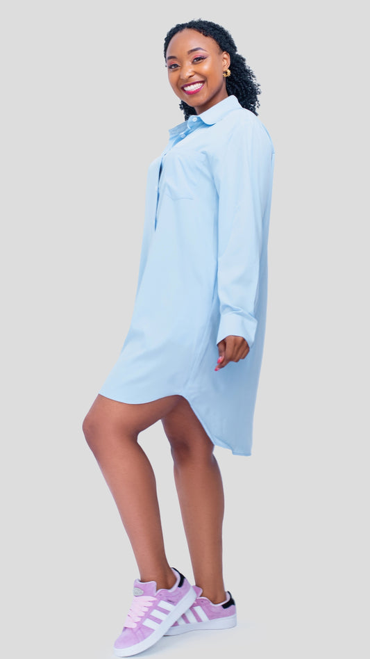The Fashion Frenzy Relaxed Shirt Dress – Sky Blue
