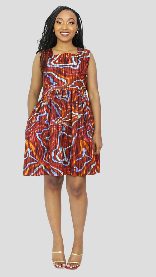 The Fashion Frenzy Curvy Plus Size Amani Printed Skater Dress - Brown