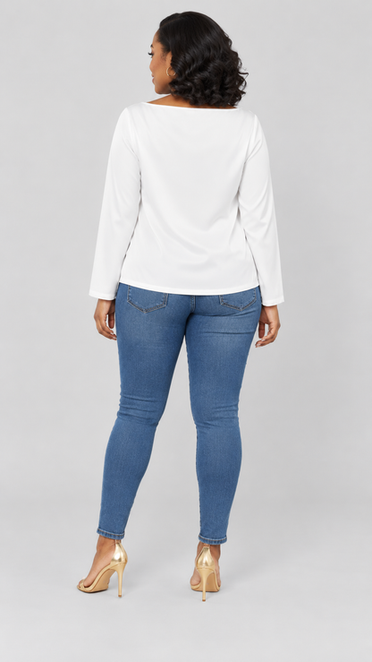 Satin Long Sleeved Top - White