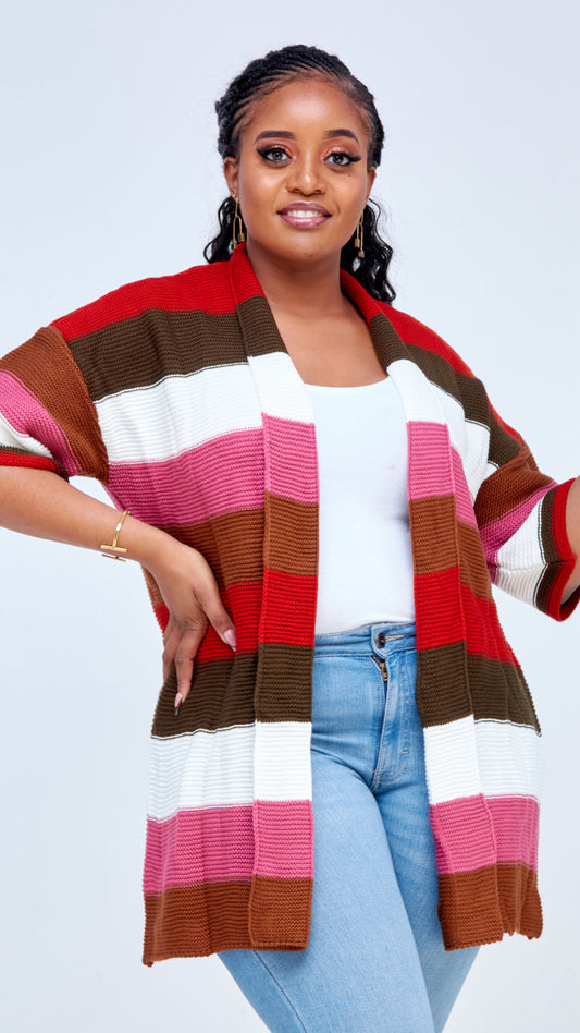 The Fashion Frenzy Waterfall Cardigan - Multicolored/Pink