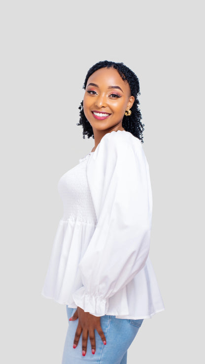 The Fashion Frenzy Smocked Peplum Top - White