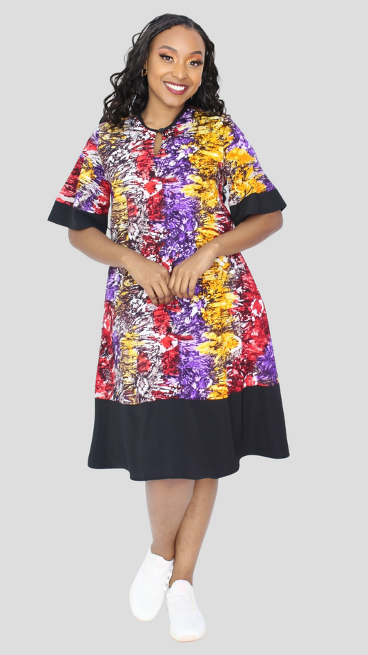 The Fashion Frenzy Curvy Plus Size Shani Shift Dress - Rainbow Print
