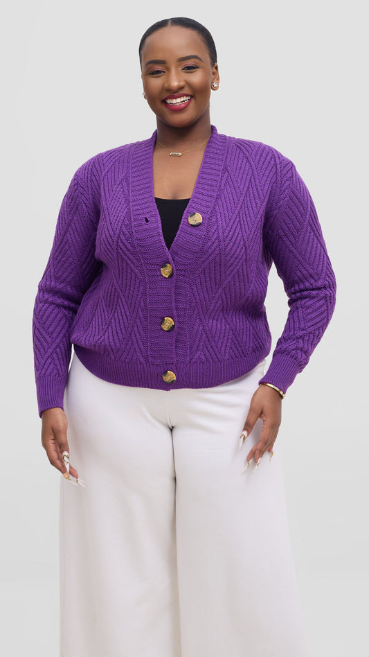 The Fashion Frenzy Button Cardigan Sweater - Dark Purple