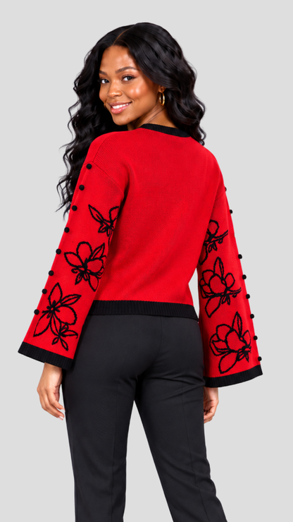 The Fashion Frenzy Flared Sleeves Pullover - Red